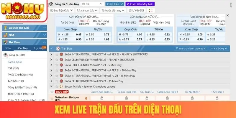 Xem live trận đấu trên điện thoại